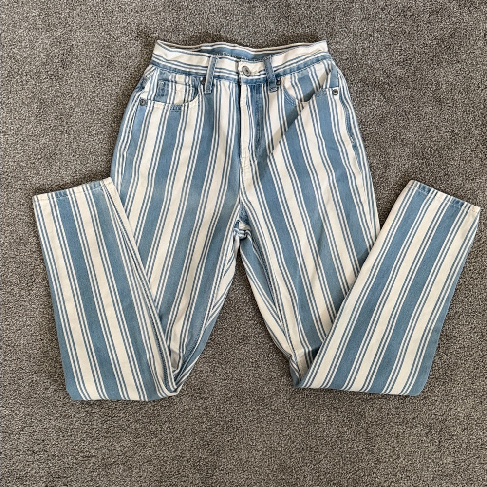 American Eagle Striped Blue and White Mom Jeans